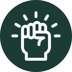 A glowing clenched fist icon symbolizing strength and empowerment.