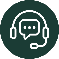 Icon of a headset with a speech bubble, symbolizing customer support or communication.
